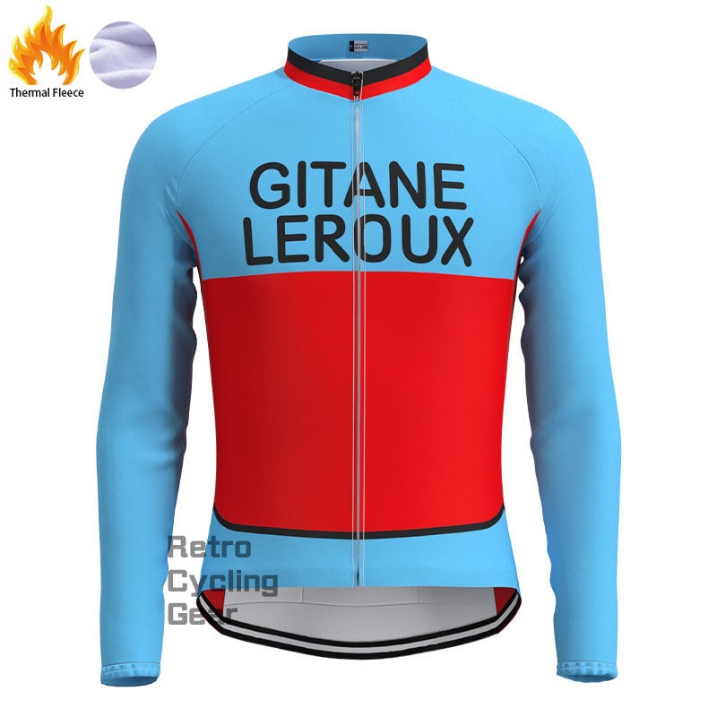 GITANE Blau-Rote Fleece-Retro-Langarmtrikots