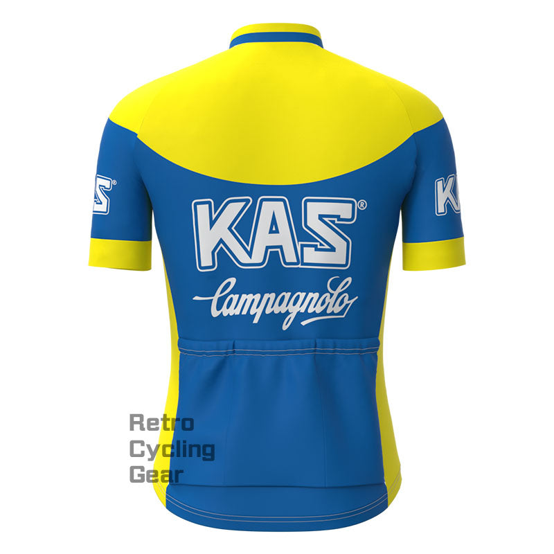 KAS Blaues Retro-Trikot mit kurzen Ärmeln