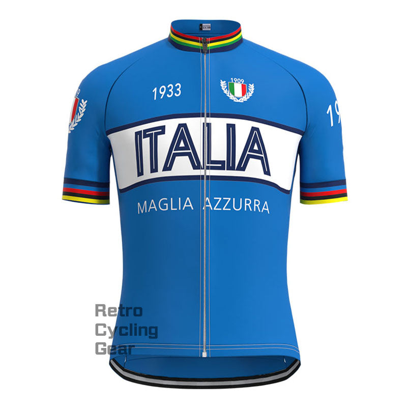 Maglia Azzurra Italia Retro Short Sleeve Cycling Kit
