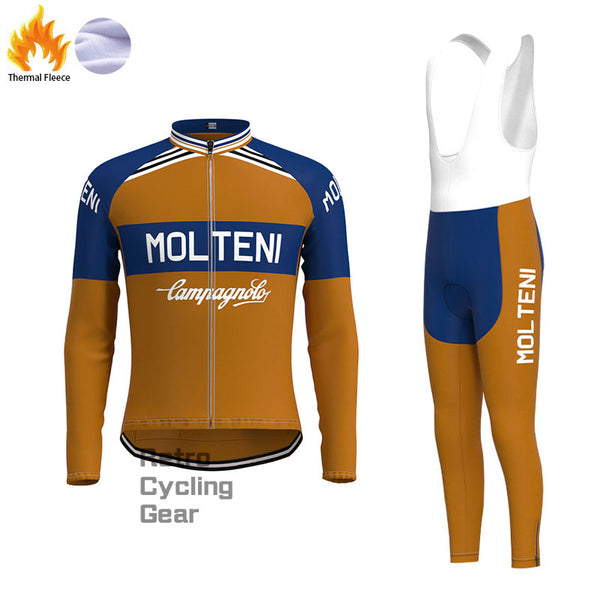 Molteni braun-blaue Fleece-Retro-Radsport-Sets