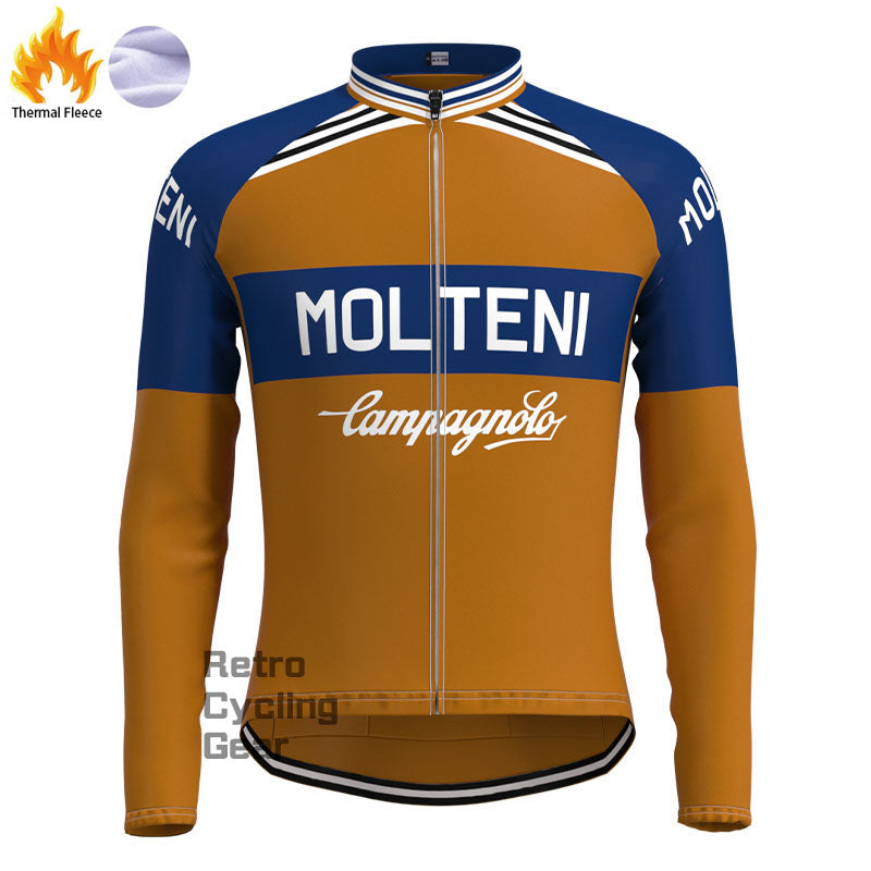Molteni Brown-Blue Fleece Retro Long Sleeves Jerseys