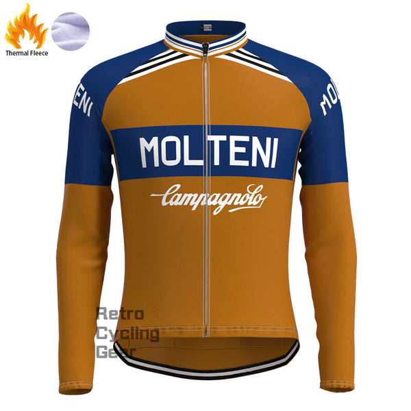 Molteni Brown-Blue Fleece Retro Long Sleeves Jerseys
