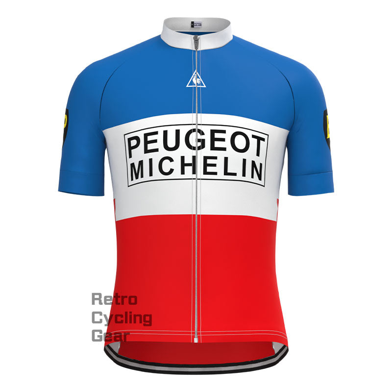 Peugeot Blue-Red Retro Short Sleeve Cycling Kit