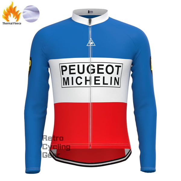 Peugeot Blue-Red Fleece Retro Long Sleeves Jerseys