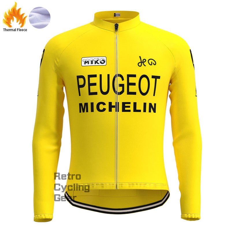 Peugeot gelbe Fleece-Retro-Langarmtrikots