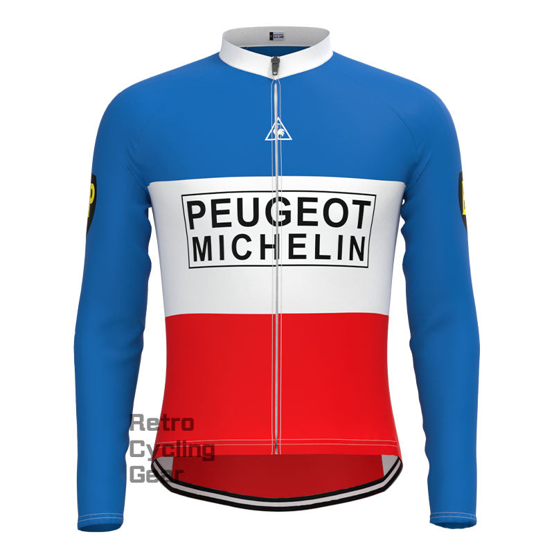 Peugeot Blue-Red Retro Long Sleeve Cycling Kit