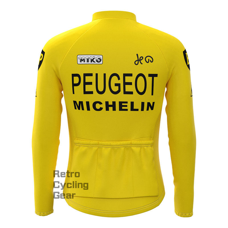 Peugeot gelbe Fleece-Retro-Langarmtrikots