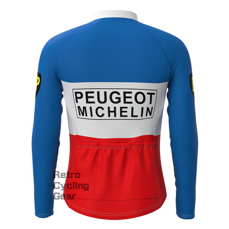 Peugeot Blue-Red Fleece Retro Long Sleeves Jerseys
