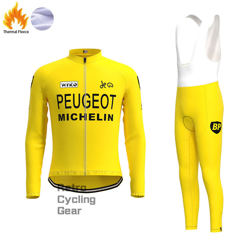 Peugeot gelbe Fleece-Retro-Radsport-Sets