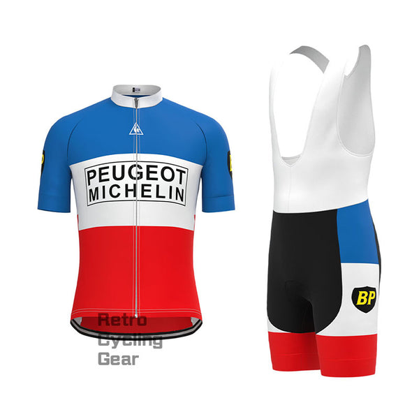 Peugeot Blue-Red Retro Short Sleeve Cycling Kit