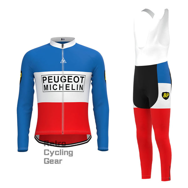 Peugeot Blue-Red Retro Long Sleeve Cycling Kit