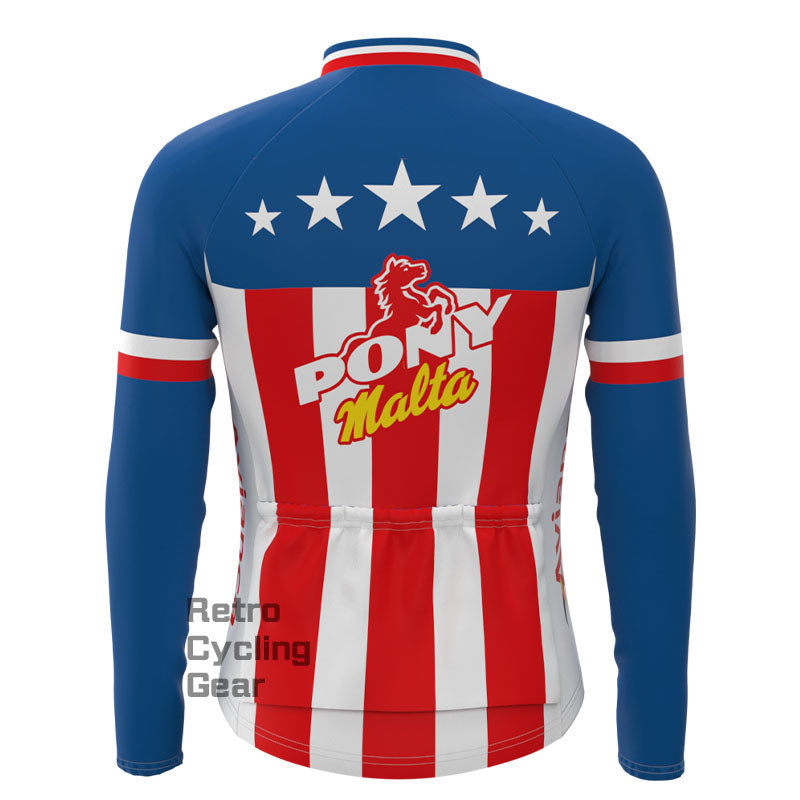 Pony Blue Fleece Retro Long Sleeves Jerseys