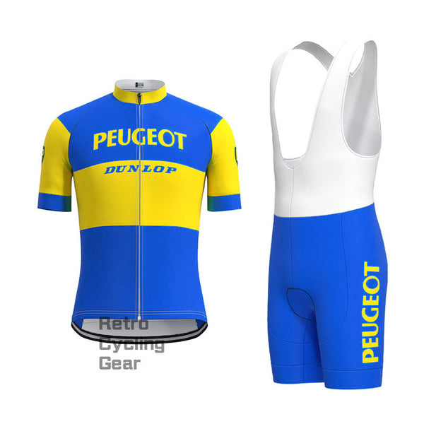 Peugeot Blau-Gelbes Retro-Kurzarm-Fahrradset