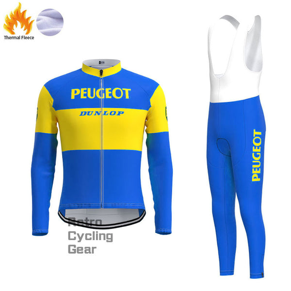 Blau-gelbe Fleece-Retro-Radsport-Sets von Peugeot