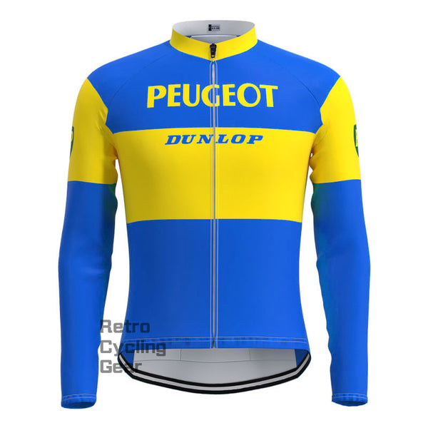 Peugeot Blau-Gelbes Retro-Langarmtrikot