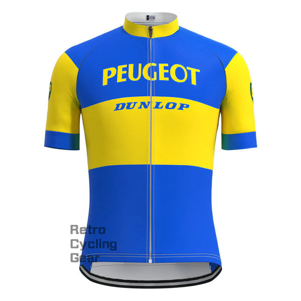 Peugeot Blau-Gelbes Retro-Trikot mit kurzen Ärmeln