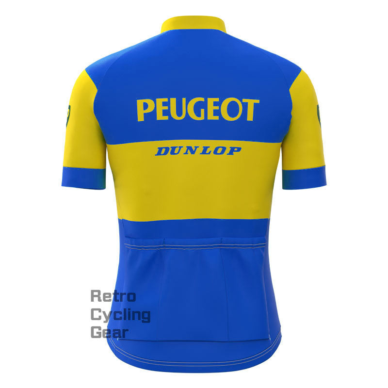 Peugeot Blau-Gelbes Retro-Trikot mit kurzen Ärmeln