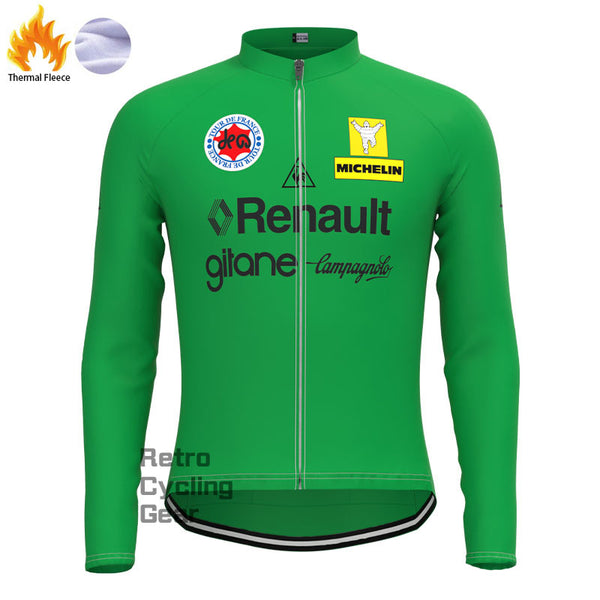 Renault Green Fleece Retro Long Sleeves Jerseys