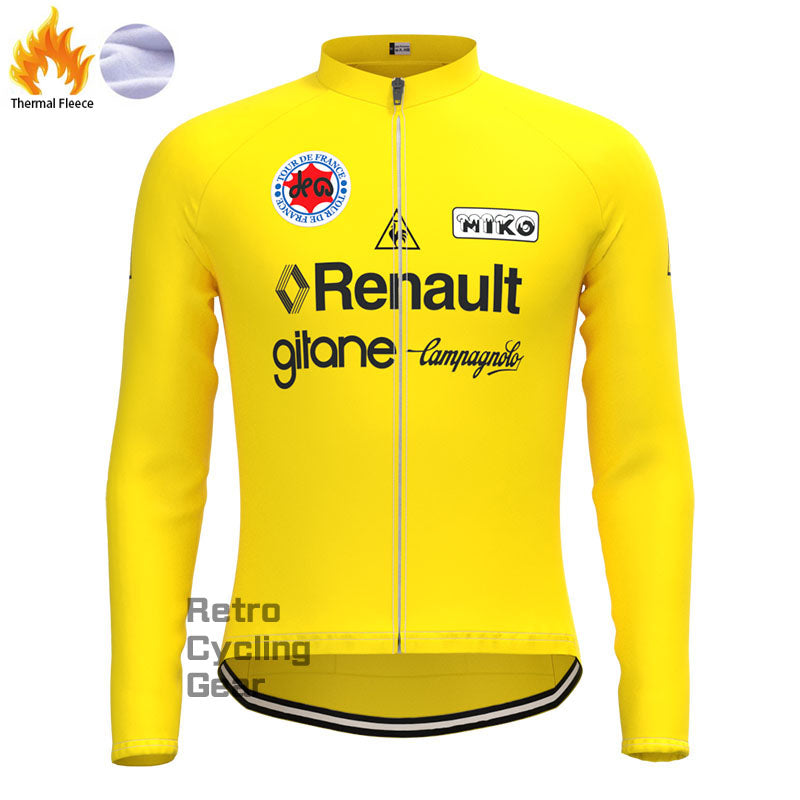 Gelbe Renault-Fleece-Retro-Langarmtrikots