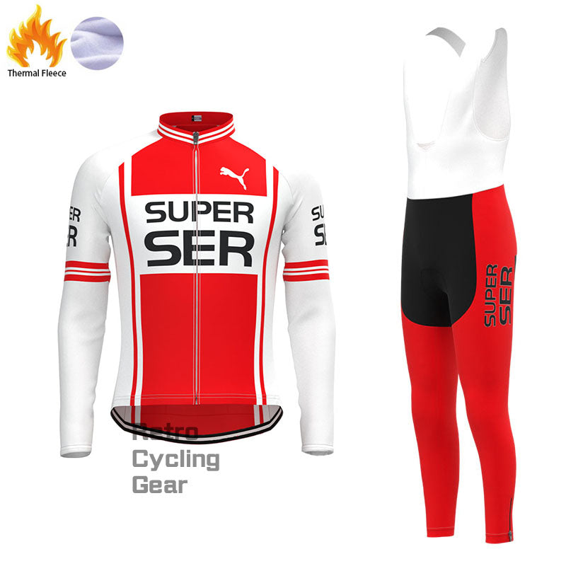 SER weiß-rote Fleece-Retro-Radsport-Sets