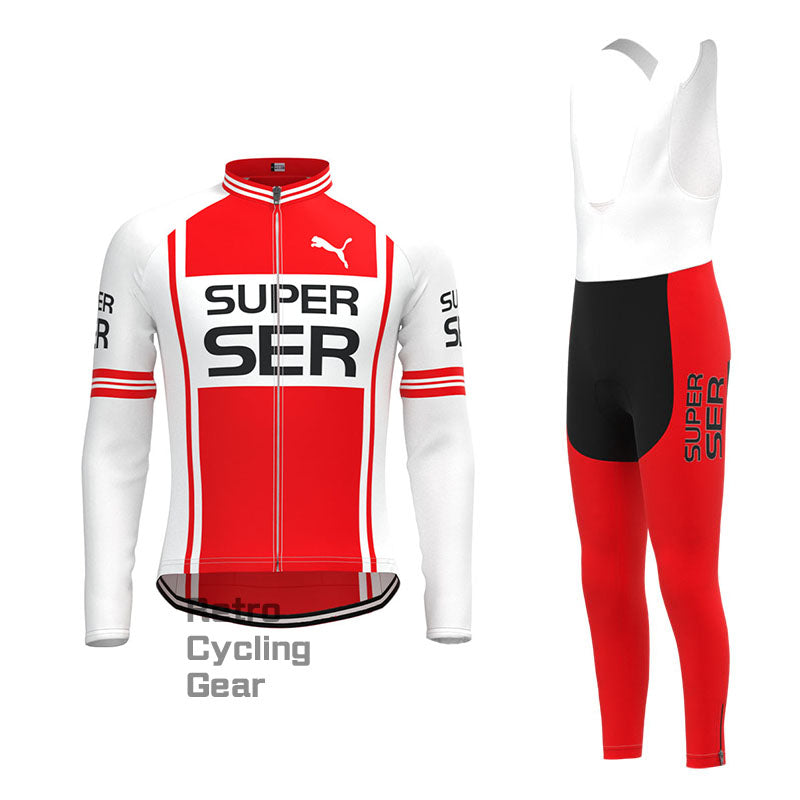 SER Weiß-Rotes Retro-Langarm-Radsport-Set