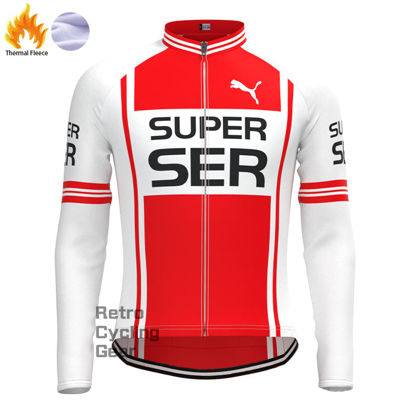 SER weiß-rote Fleece-Retro-Radsport-Sets