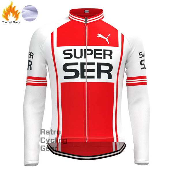 SER White-Red Fleece Retro Long Sleeves Jerseys