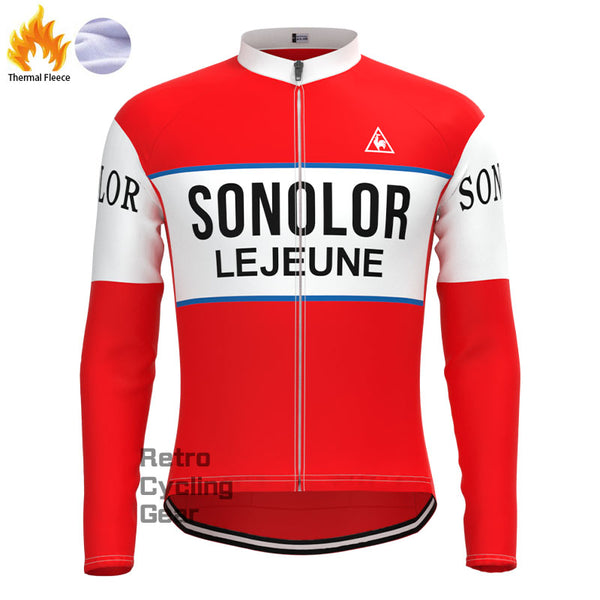 SONOLOR Red-White Fleece Retro Long Sleeves Jerseys