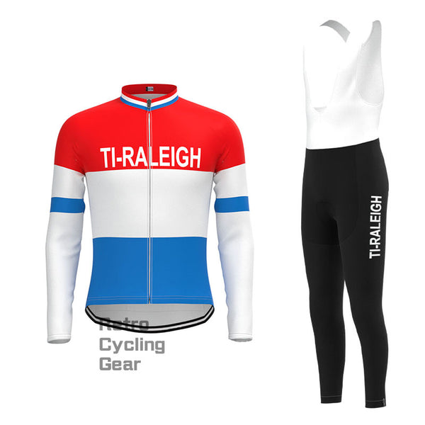 TI-Raleigh rot-blaues Retro-Langarm-Radsport-Set