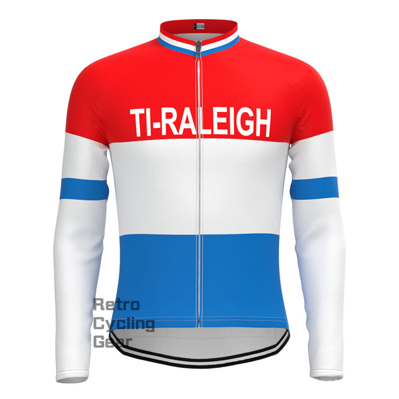 TI-Raleigh rot-blaues Retro-Langarm-Radsport-Set