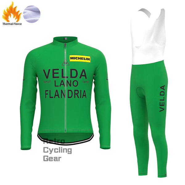 VELDA Green Fleece Retro Cycling Kits