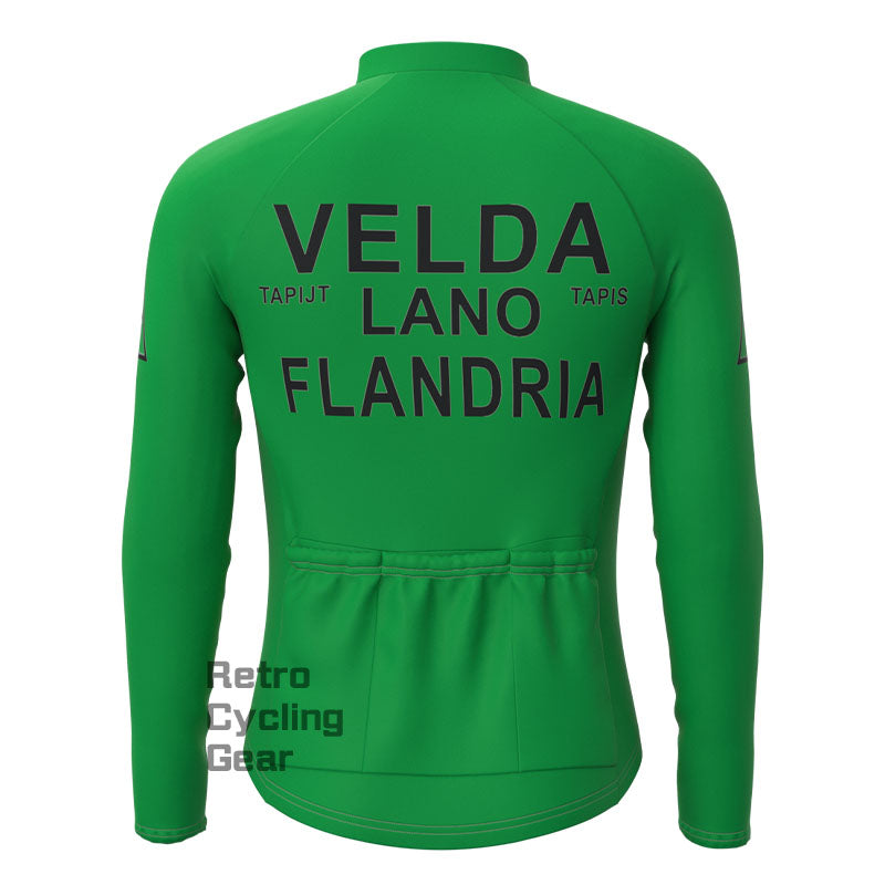 VELDA Green Fleece Retro Long Sleeves Jerseys