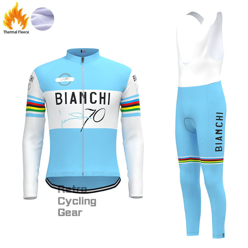 Bianchi wasserblaue Fleece-Retro-Radsport-Sets