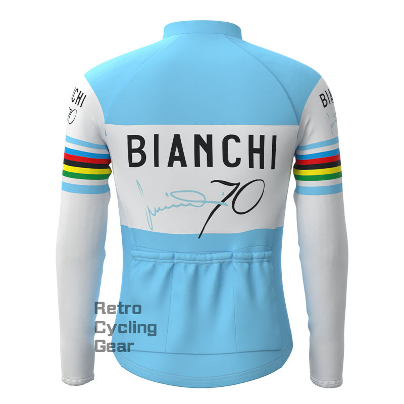 Bianchi Water Blue Fleece Retro Long Sleeves Jerseys