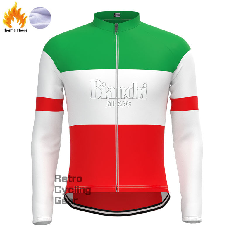 Bianchi Grün-rotes Fleece-Retro-Langarmtrikot