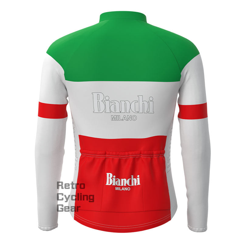 Bianchi Grün-rotes Fleece-Retro-Langarmtrikot