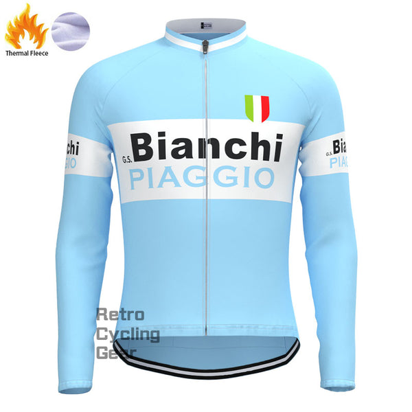 Bianchi Piaggio Fleece Retro Long Sleeves Jerseys