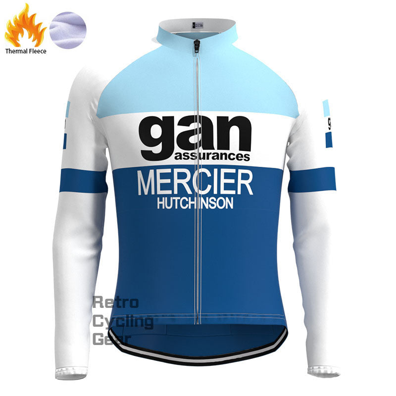 gan Blue Fleece Retro Long Sleeves Jerseys