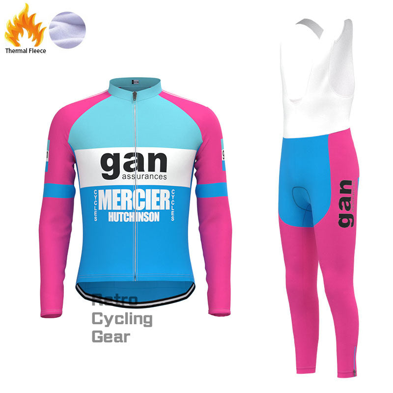 gan Blue-Pink Fleece Retro Cycling Kits