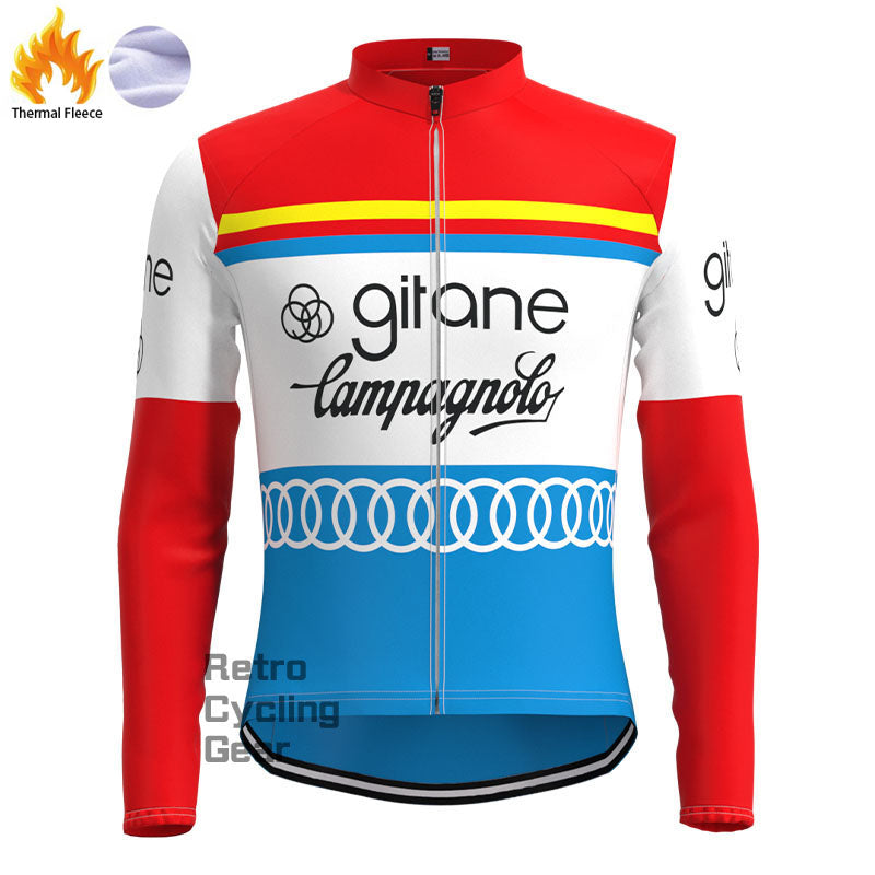 gitane Red Blue Fleece Retro Long Sleeves Jerseys