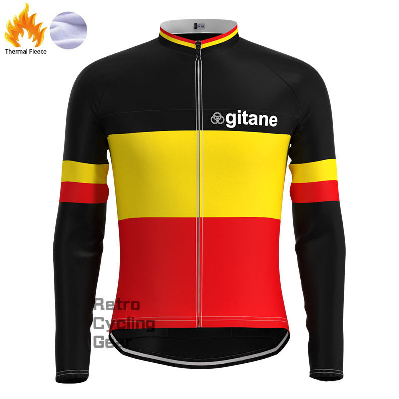 Gitane Schwarz-Rotes Fleece-Retro-Langarmtrikot