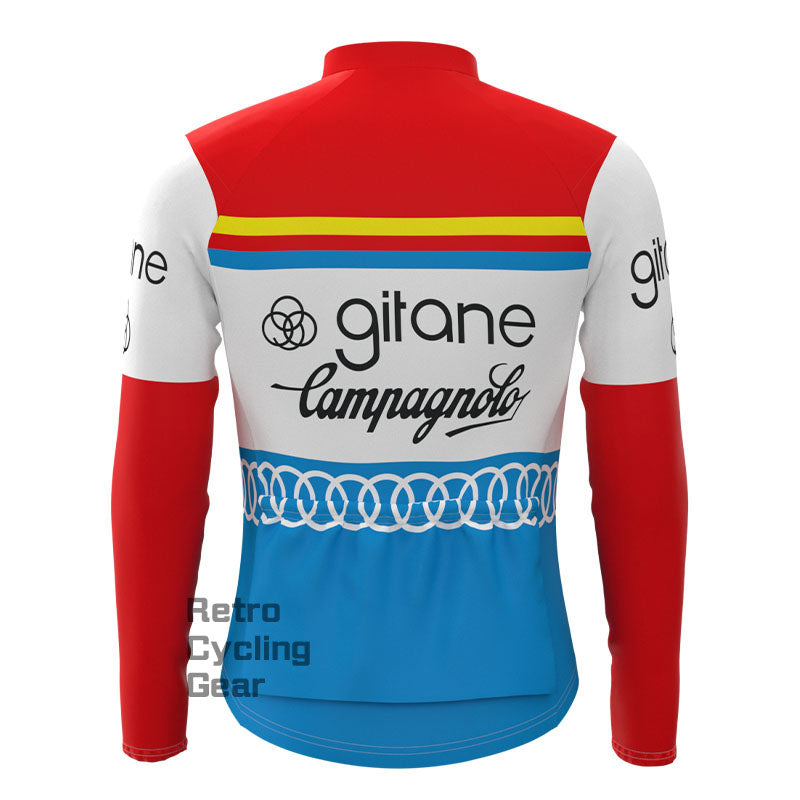 gitane Red Blue Fleece Retro Long Sleeves Jerseys