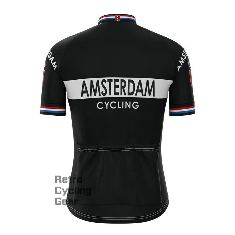 Amsterdam Schwarzes Retro-Kurzarm-Radsport-Set