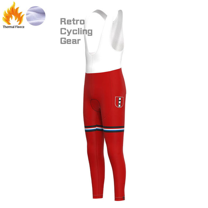Amsterdam Red Fleece Retro Cycling Pants