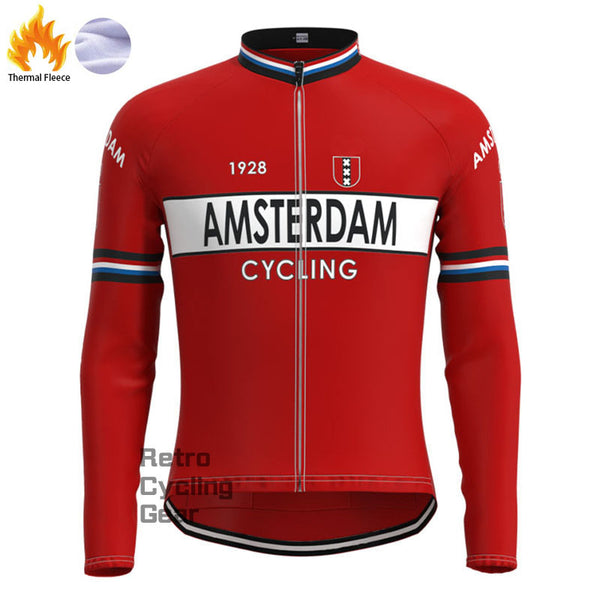 Amsterdam Red Fleece Retro Long Sleeves Jerseys