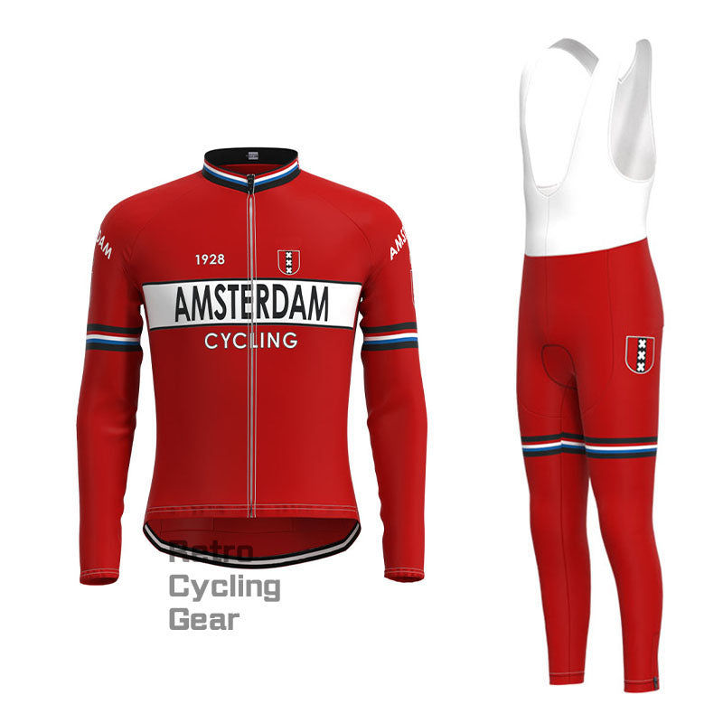 Amsterdam Red Retro Long Sleeve Cycling Kit