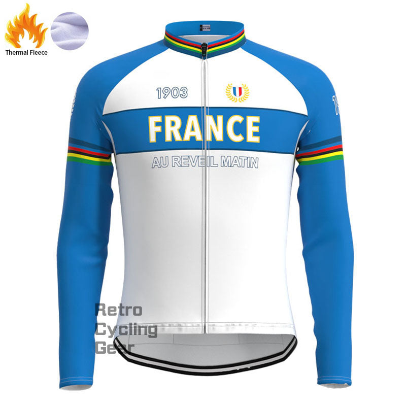 France Fleece Retro Long Sleeves Jerseys