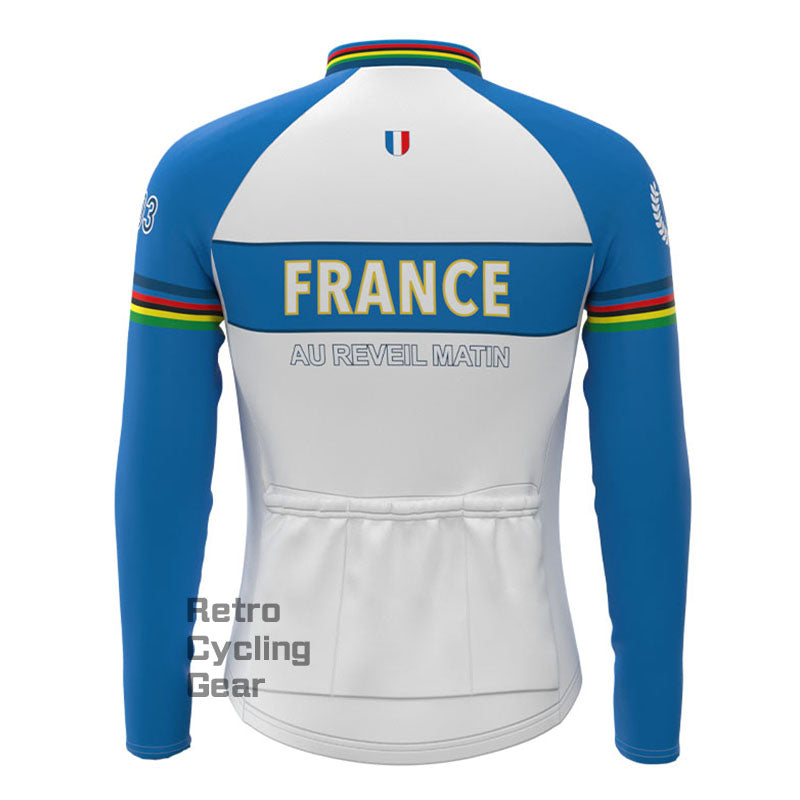 Frankreich-Fleece-Retro-Langarmtrikots