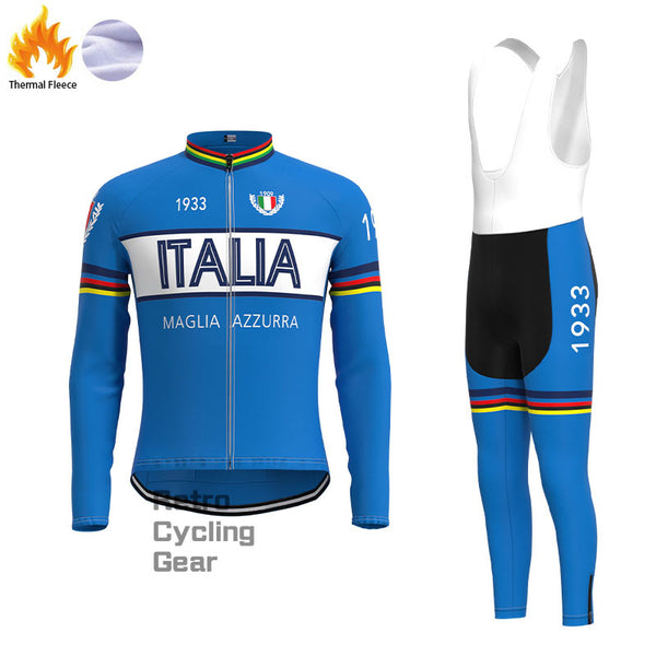 Maglia Azzurra Italia Fleece Retro Cycling Kits