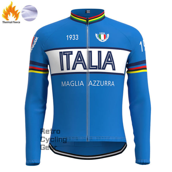 Maglia Azzurra Italia Fleece Retro Long Sleeves Jerseys